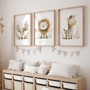 Set of 3  Safari Nursery Wall Art,Jungle Nursery Print,Animal Print for Kids,Safari Animal Poster,Safari Baby Shower Gift,Nursery Gift