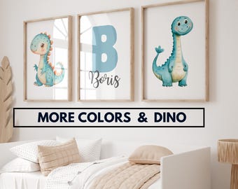 Set of 3 Custom Dinosaur  Baby Name Prints,Boys Bedroom Decor, Dinosaur Nursery Prints,Dinosaur Nursery Wall Art, Nursery Art Personalized
