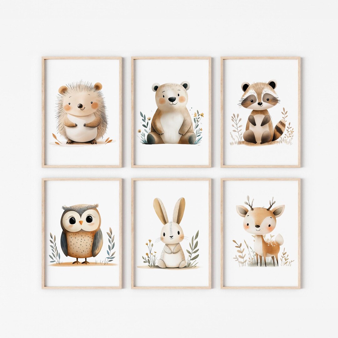 Set of 6 Woodland Animals Playroom Decor, Nursery Forest Animals ...