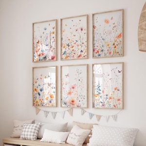 Set of 6 Wildflowers And Butterflies  Nursery Prints,Floral Scripture ,Boho Nursery Prints, Vintage Flower Nursery,Floral Watercolor Art