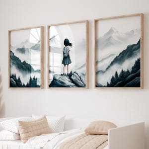 Set of 3 Adventure Theme Girl Room Gift,Outdoors Nursery Decor,Girl Nature Wall Art,Nursery Nature Decor,Little Girl Room Decor,Girl Bedroom