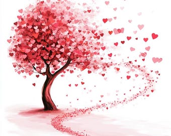 Clipart de árbol de corazones en acuarela: Arte romántico de San Valentín (Descarga digital)