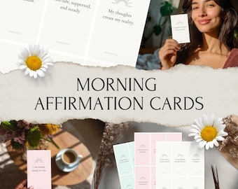 Tarjetas de Afirmaciones Matutinas: Mantras Diarios de Autocuidado (PDF Descargable e Imprimible, 30 Tarjetas + Bono)