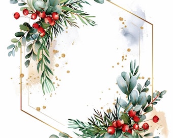 16 imágenes prediseñadas de decoración floral navideña, imágenes prediseñadas de corona de acuarela, archivos JPG imprimibles de alta calidad, descarga digital, manualidades de papel, diarios basura