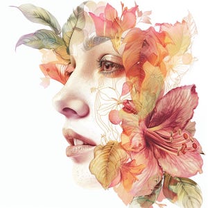 20 Clipart di volti di donne floreali, Clip art di ritratti floreali ad acquerello, JPG di alta qualità stampabili, Download digitale, Carta artigianale, Diari spazzatura