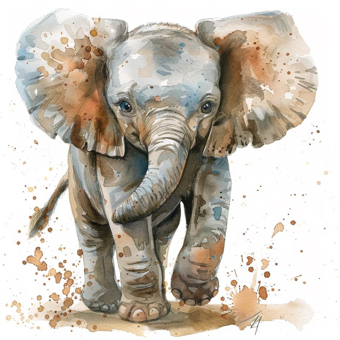 Watercolor Baby Elephant Clipart: Colorful Nursery Art (digital ...