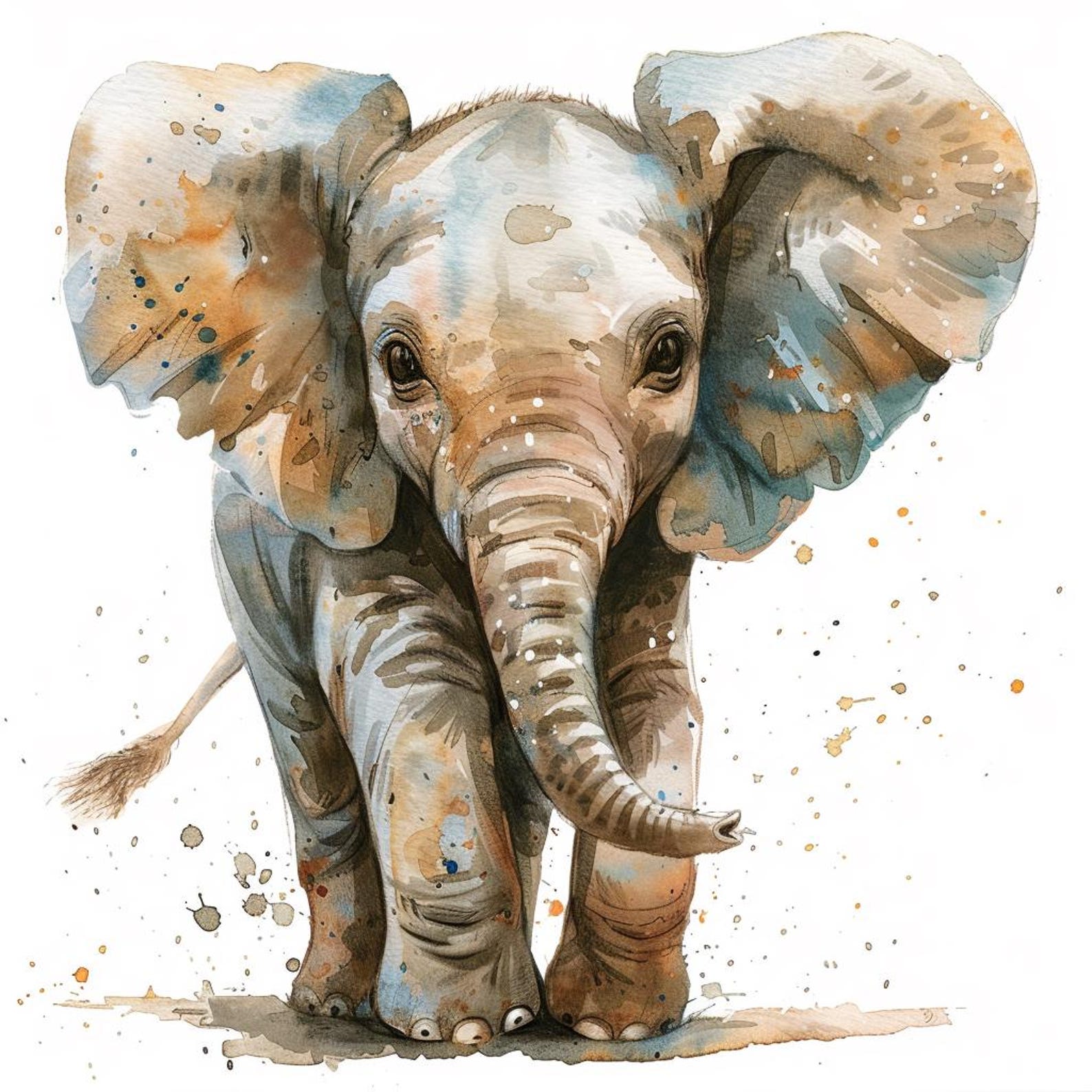 Watercolor Baby Elephant Clipart: Colorful Nursery Art (digital ...