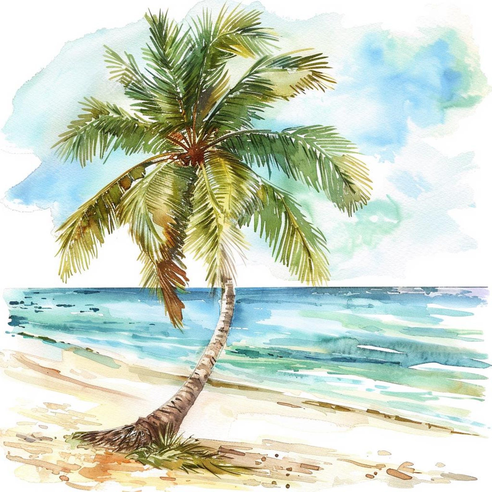 Watercolor Beach Palm Tree Clipart: Tropical Art, Junk Journals