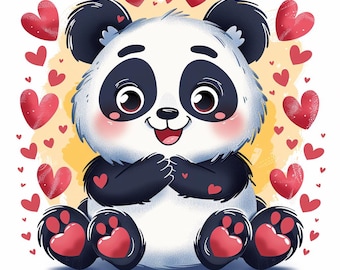 12 lindos pandas en corazones, imágenes prediseñadas de amor en acuarela, archivos JPG imprimibles de alta calidad, descarga digital, manualidades de papel, diarios basura