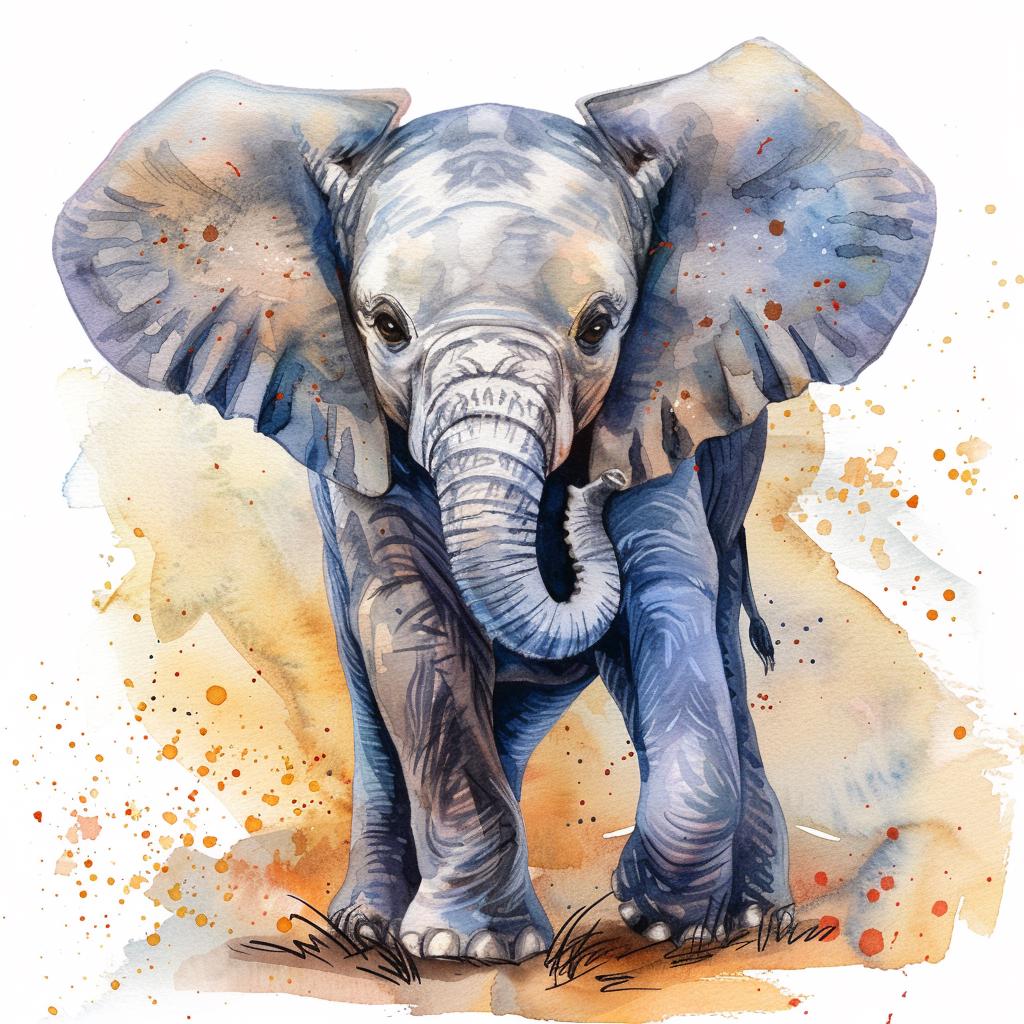 Watercolor Baby Elephant Clipart: Colorful Nursery Art (digital ...