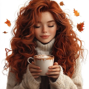 15 cliparts femme cheveux roux, aquarelle automne Portrait Clip Art, fichiers JPG haute qualité imprimables, téléchargement numérique, créations en papier, carnets indésirables
