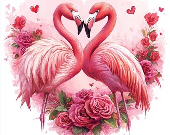 16 imágenes prediseñadas de flamencos enamorados, imágenes prediseñadas de corazones de San Valentín en acuarela, archivos JPG imprimibles de alta calidad, descarga digital, manualidades de papel, diarios basura