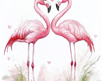 16 imágenes prediseñadas de pareja romántica de flamencos, imágenes prediseñadas de amor en acuarela, archivos JPG imprimibles de alta calidad, descarga digital, manualidades de papel, diarios basura