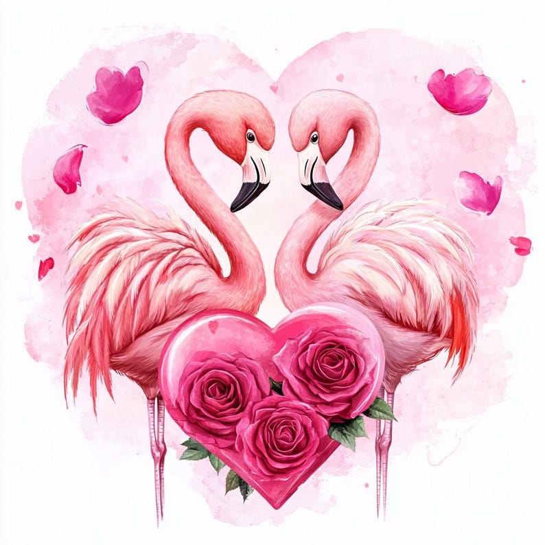 16 Love Flamingos Clipart, Watercolor Valentines Heart Clip Art ...