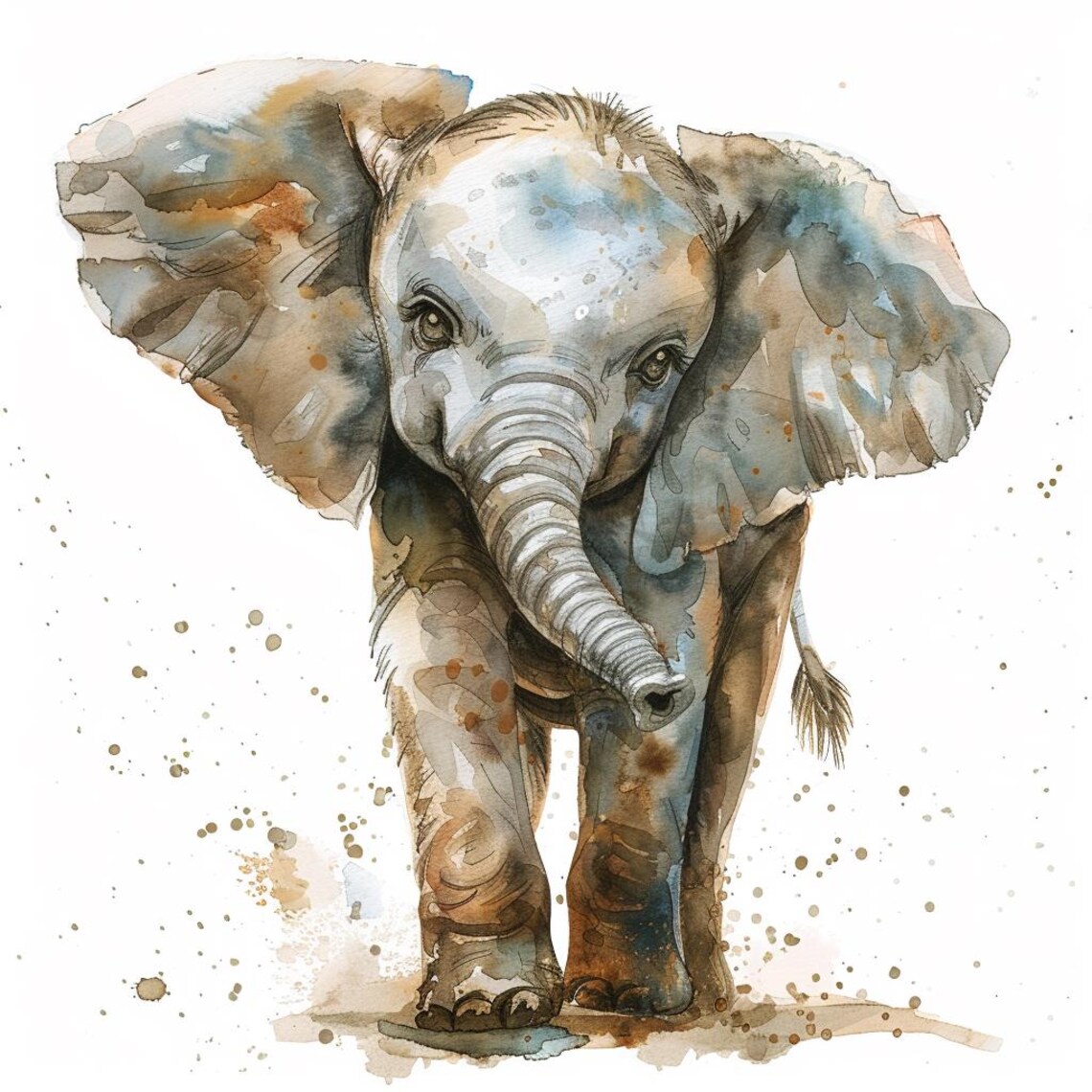 Watercolor Baby Elephant Clipart: Colorful Nursery Art (digital ...