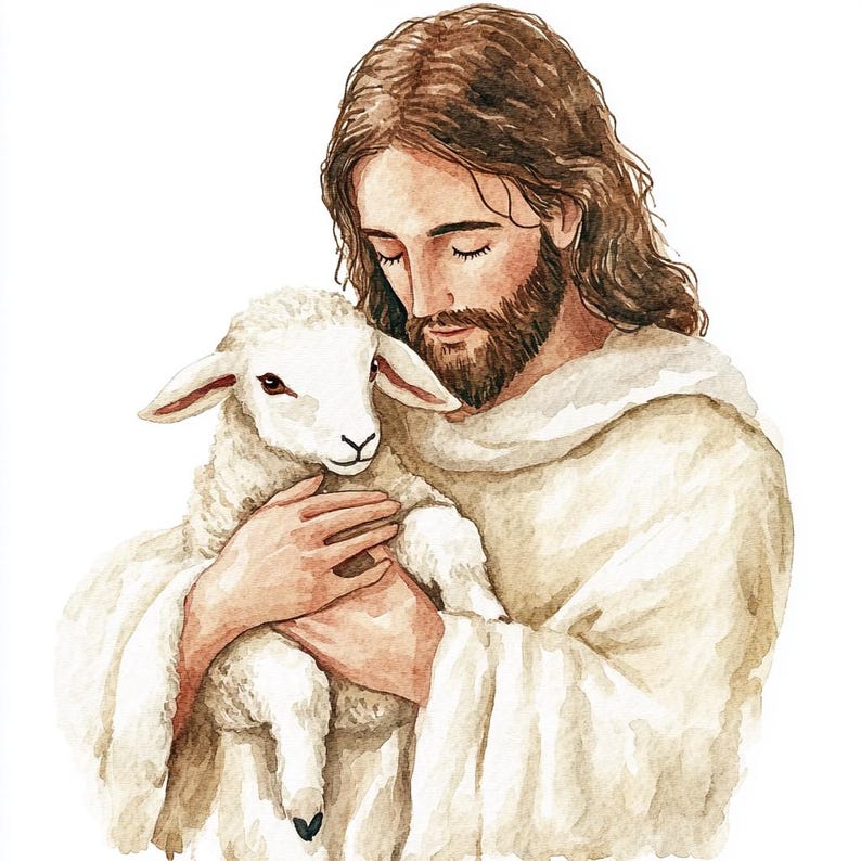 12 Jesus Christ Easter Clipart, Watercolor Easter Lamb Clip Art