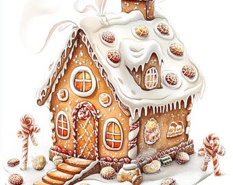 16 imágenes prediseñadas de casas de jengibre, imágenes prediseñadas navideñas en acuarela, archivos JPG imprimibles de alta calidad, descarga digital, manualidades de papel, diarios basura