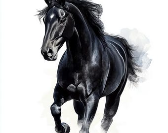 16 imágenes prediseñadas de caballos negros, imágenes prediseñadas de animales de carreras de acuarela, archivos JPG imprimibles de alta calidad, descarga digital, manualidades de papel, revistas basura