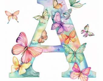12 Butterfly Letter &#39;A&#39; Clipart, Watercolor Alphabet Clip Art, Printable High Quality JPGs, Digital download, Paper craft, Junk journals