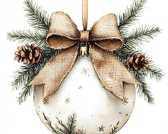 16 adornos navideños, adornos navideños con lazo dorado en acuarela, archivos JPG imprimibles de alta calidad, descarga digital, manualidades de papel, diarios basura