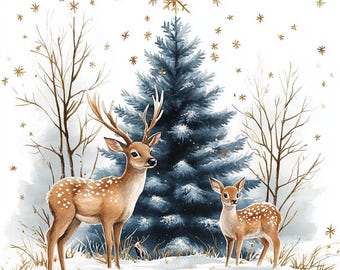 16 imágenes prediseñadas de animales del bosque de invierno, imágenes prediseñadas de árboles de Navidad en acuarela, archivos JPG imprimibles de alta calidad, descarga digital, manualidades en papel, diarios basura