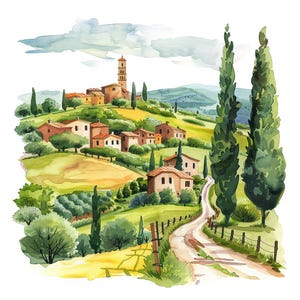 10 Italian Countryside Clipart, Watercolor Italy Clip Art, Printable High Quality JPGs, Digital download, Paper craft, Junk journals