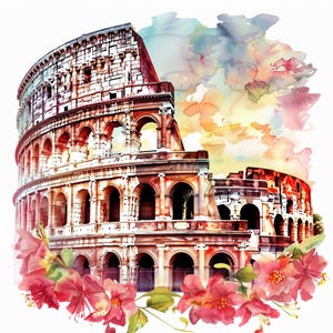 12 Colorful Colosseum Clipart, Watercolor Rome Italy Clip Art, Printable High Quality JPGs, Digital download, Paper craft, Junk journals