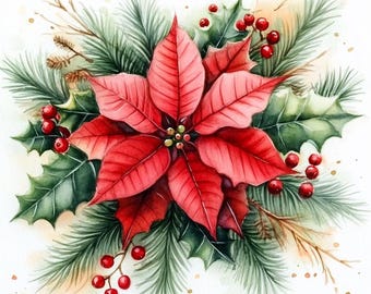 16 Estrellas rojas de Belén, imágenes prediseñadas navideñas en acuarela, archivos JPG imprimibles de alta calidad, descarga digital, manualidades en papel, revistas basura