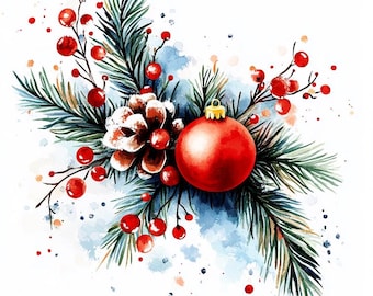 16 adornos navideños, imágenes prediseñadas de acuarela de invierno, archivos JPG imprimibles de alta calidad, descarga digital, manualidades de papel, diarios basura