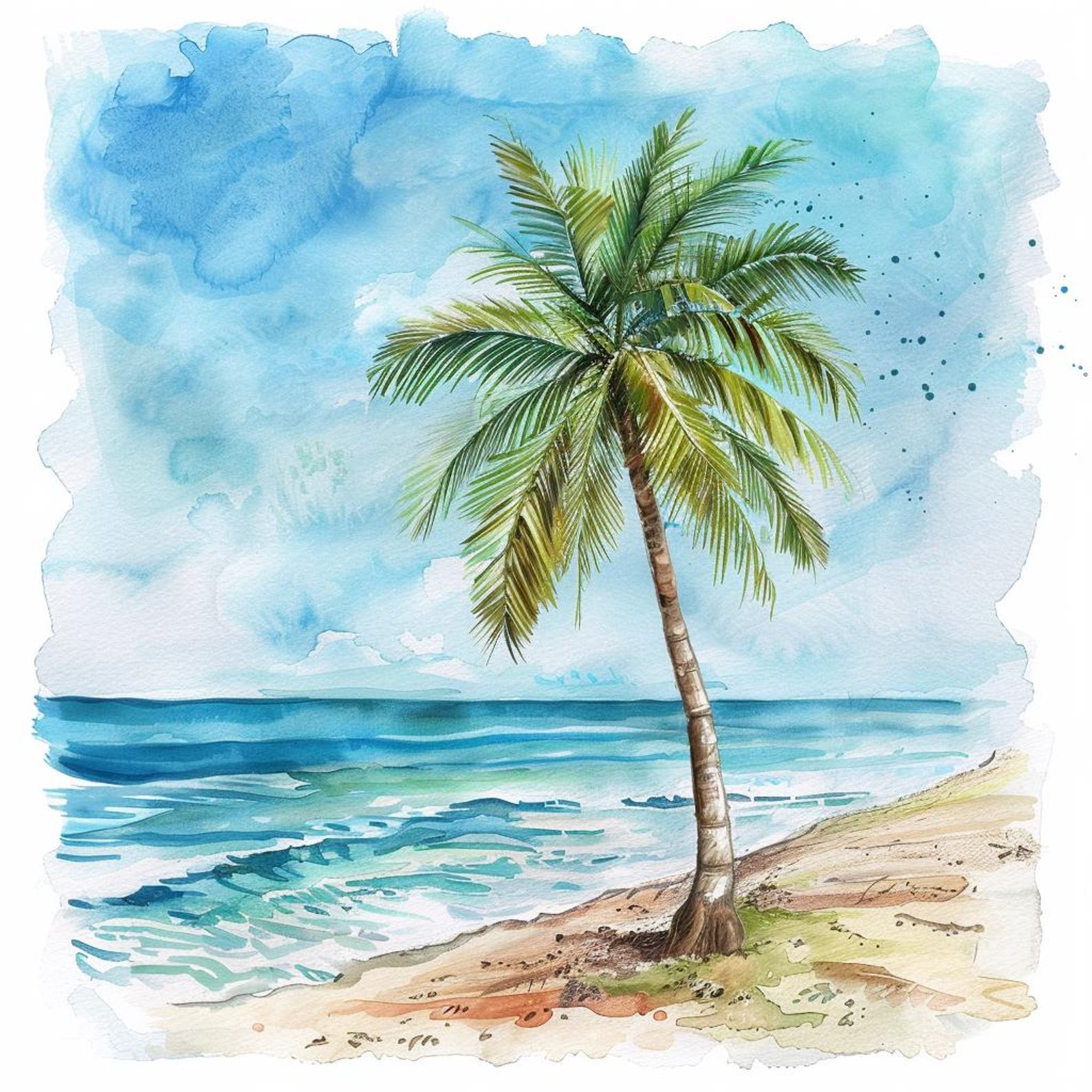 Watercolor Beach Palm Tree Clipart: Tropical Art, Junk Journals