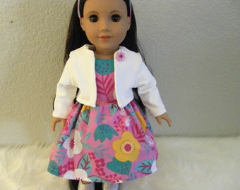 Spring Or Summer Floral Dress Outfit For American Girl Doll Or Most 18 inch Doll