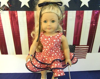 Red Patriotic Dress For American Girl Doll Or Most 18inch Doll. 4th Of July, Red, White And Blue, Independence Day