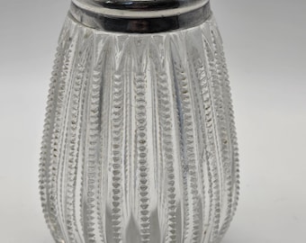 Antique Glass Sugar Shaker Muffineer Silverplate Top Victorian Sugar Caster Clear Patterned Glass Tableware