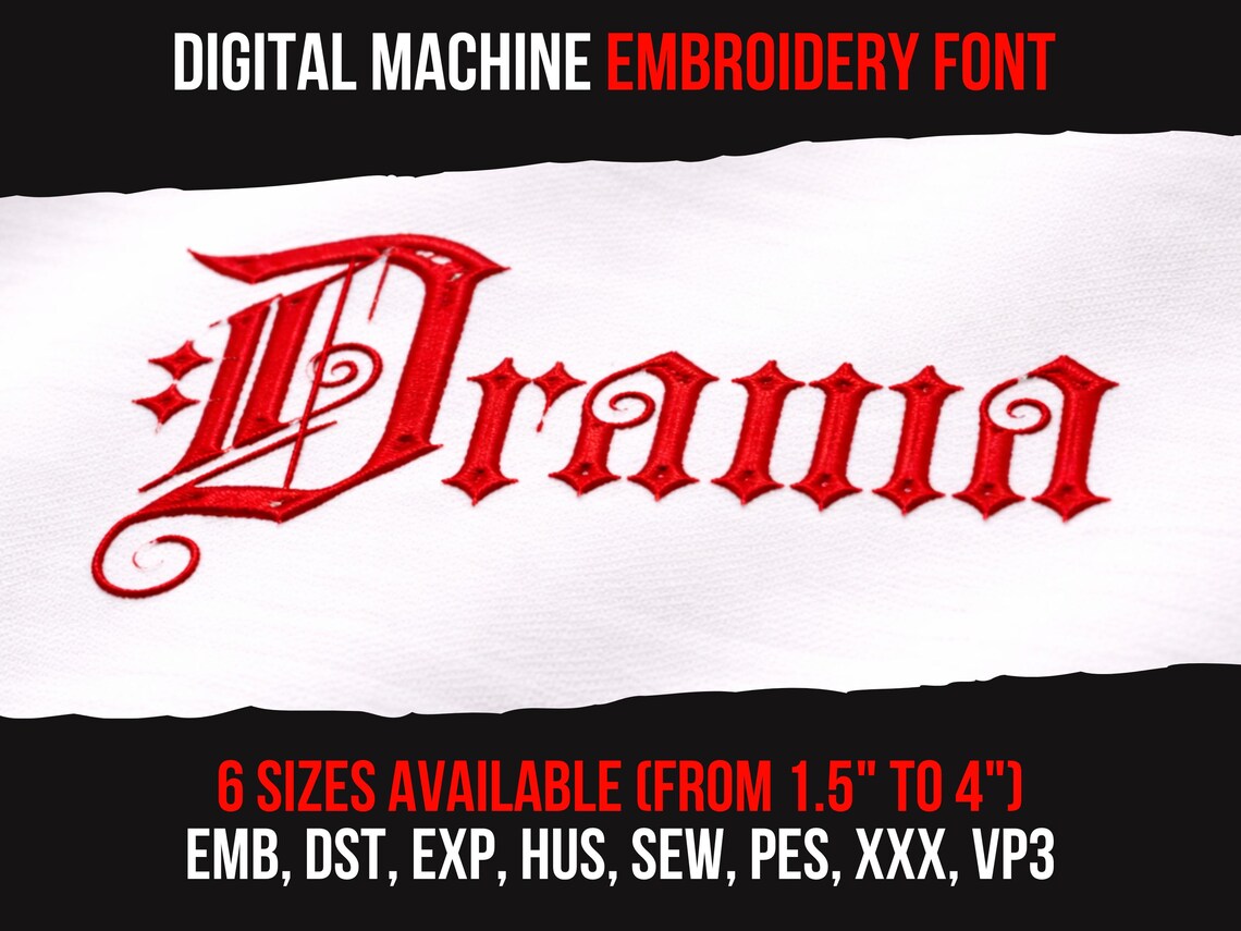 Gothic Machine Embroidery Font EMB – Satin Stitch Blackletter Script ...