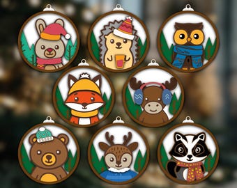 Layered Woodland Animal Ornaments SVG – Cute Forest Creatures Bundle, 8 Laser Cut Files, Ai, Svg, Pdf, Dxf, Cdr, Eps, Christmas Decor