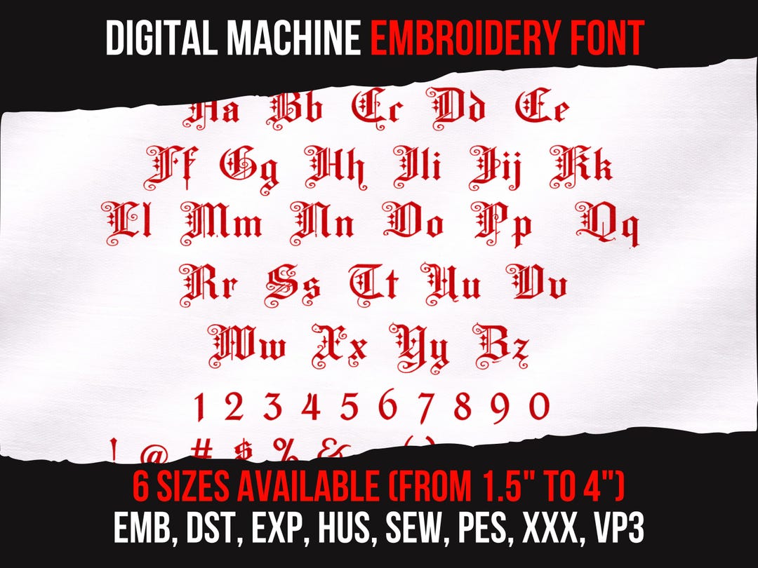 Gothic Machine Embroidery Font EMB – Satin Stitch Blackletter Script ...