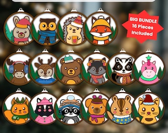 Big Bundle 16 Layered Animal Ornaments SVG – Cute Forest Creatures Bundle, Laser Cut Files, Ai, Svg, Pdf, Dxf, Cdr, Eps