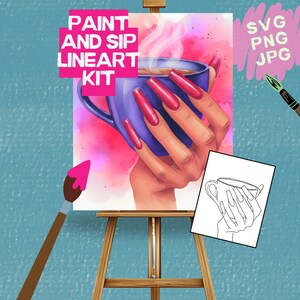 Paint Party Printable | Coffee Mug Line Art Template | Sip and Paint Activity