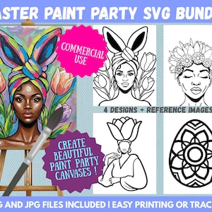 Easter Paint and Sip | Pre Drawn Canvas Line Art | Digital Download