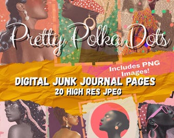 Páginas de diario creativo para mujeres negras / 20 imágenes JPG + PNG / Tema de lunares / Descarga instantánea