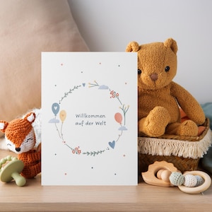 Karte Geburt Baby Grußkarte Neutral Geschenk zur Geburt "Willkommen auf der Welt"