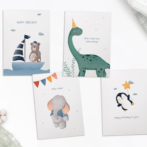 4er Set Geburtstagskarte Kinder Grußkarte Geburtstag Karte "Tiere"