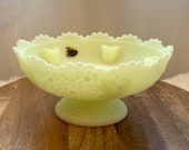Fenton Custard Glass Footed Bowl with Candle Holders