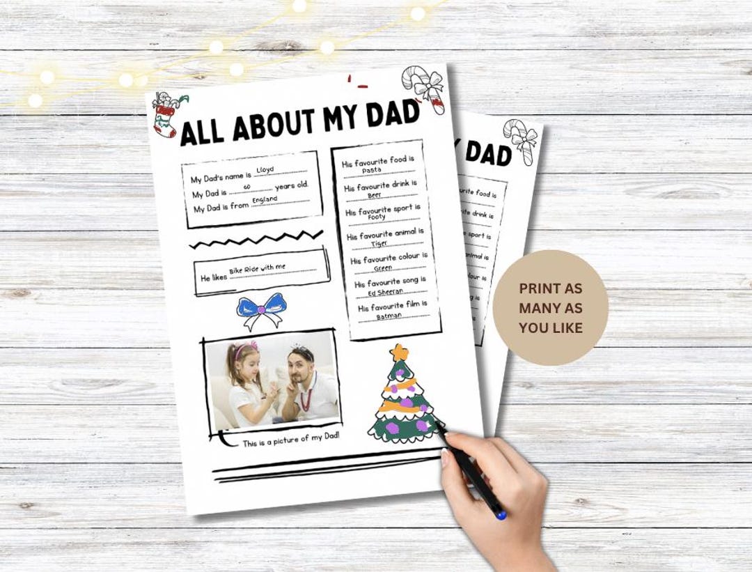 All About My Dad Fill in the Blank Printable for a Personalised ...