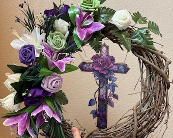 Floral Easter Wreath: Bright Holiday Front Door Decor (20")