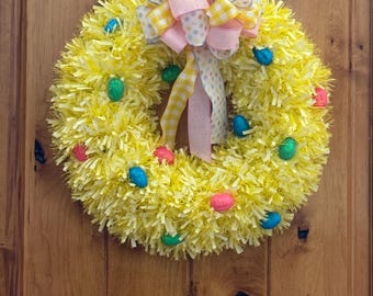 18" Easter Holiday Decor Front Door Wreath with ribbon accents