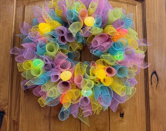 Easter Wreath: 20" Front Door Decor with Egg Lights