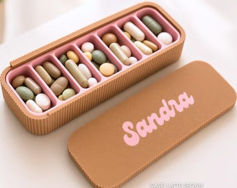 Organizador de pastillas semanal personalizado y bonito de tamaño mediano / Estuche de viaje de 7 días para mañana/noche con tapa deslizante