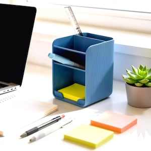 Sticky Note Organizer, Post-It Note Holder, Desk Organizer with Pen Holder, Modern Office Storage, Tiered Desktop Tray, Minimal Desk Decor