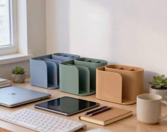 Desk Organizer, Ribbed Minimalist Style (Pen Holder and iPad Stand)